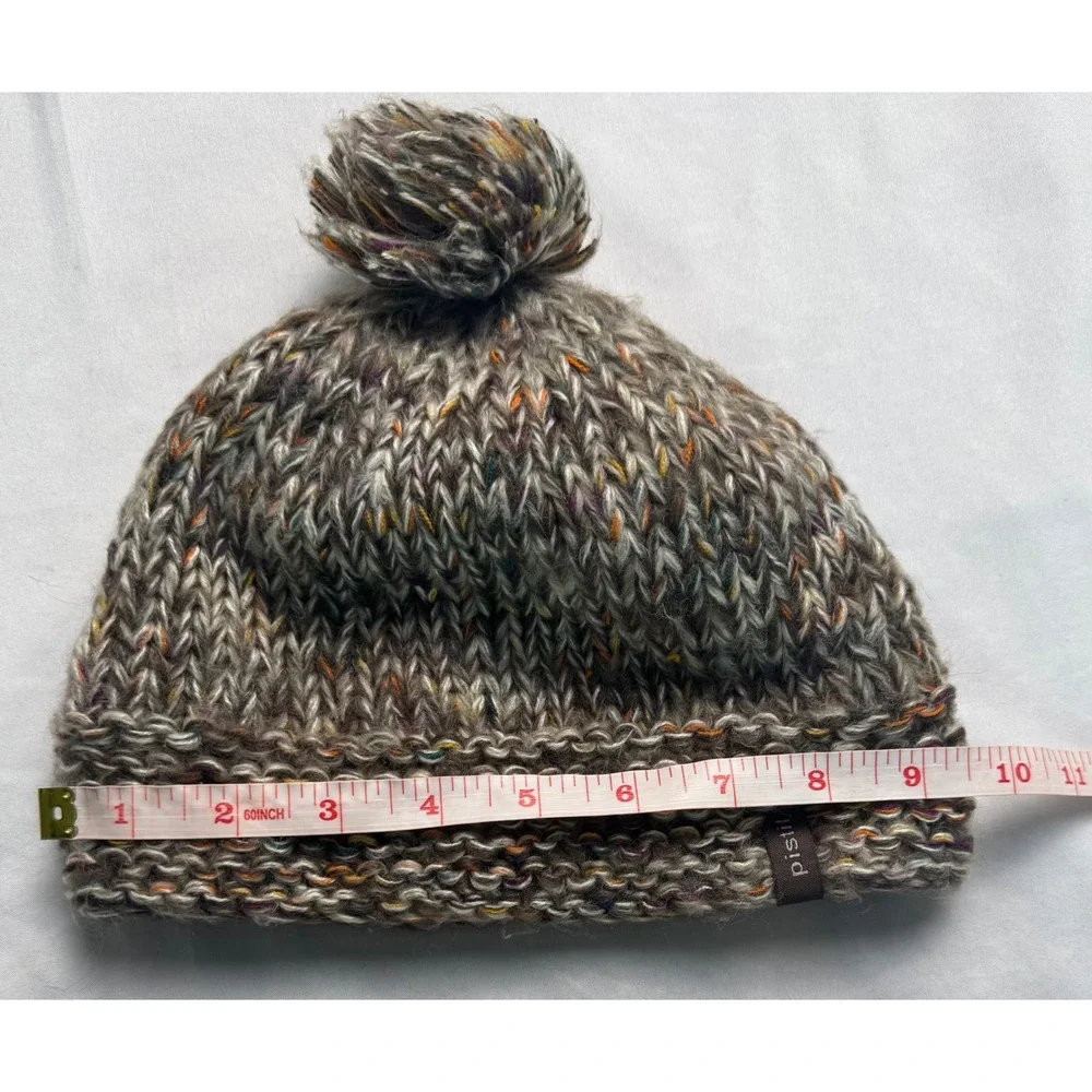 Pistil Beanie Pom Pom Knit Hat Brown Multi Color Fleece Lined Winter One Size